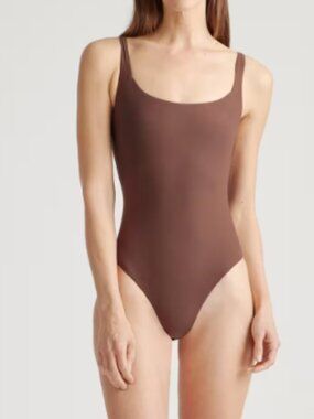 Quince Second Skin Square Neck Tank Bodysuit Cocoa L NWT